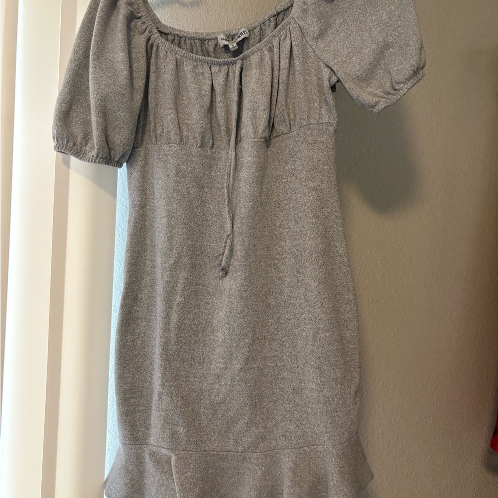 Almost Famous Gray Puff Sleeve Mini Dress